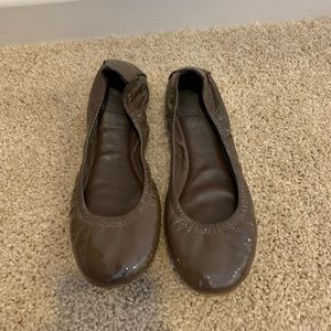 Tory Burch patent grey brown Eddie flats size 7